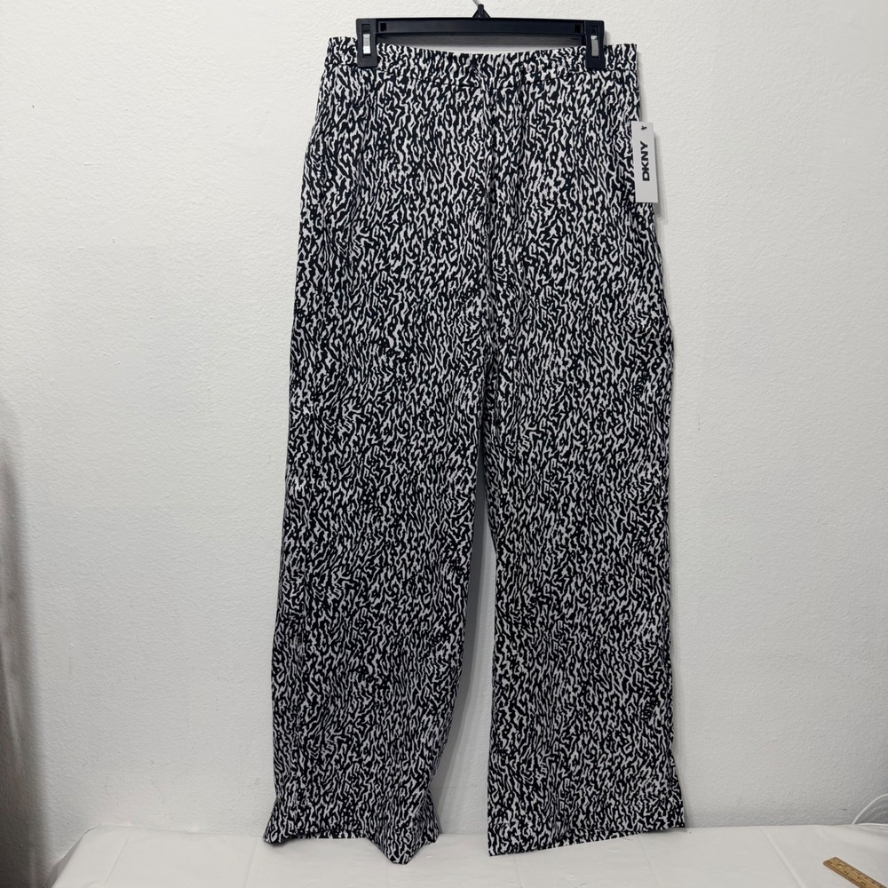 DKNY Womens Logo Ikat Print Wide Leg Pants Black White P5DZVN57 Small NWT